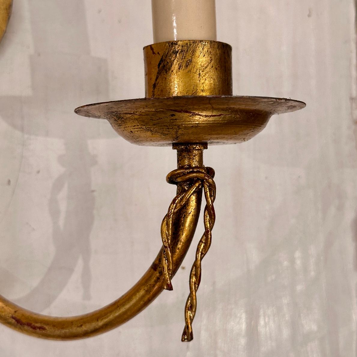 Mid-20th Century Set of 4 Gilt Iron Sconces, Sold per Pair. For Sale