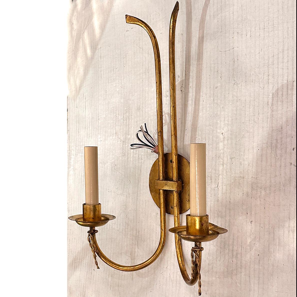 Set of 4 Gilt Iron Sconces, Sold per Pair. For Sale 1