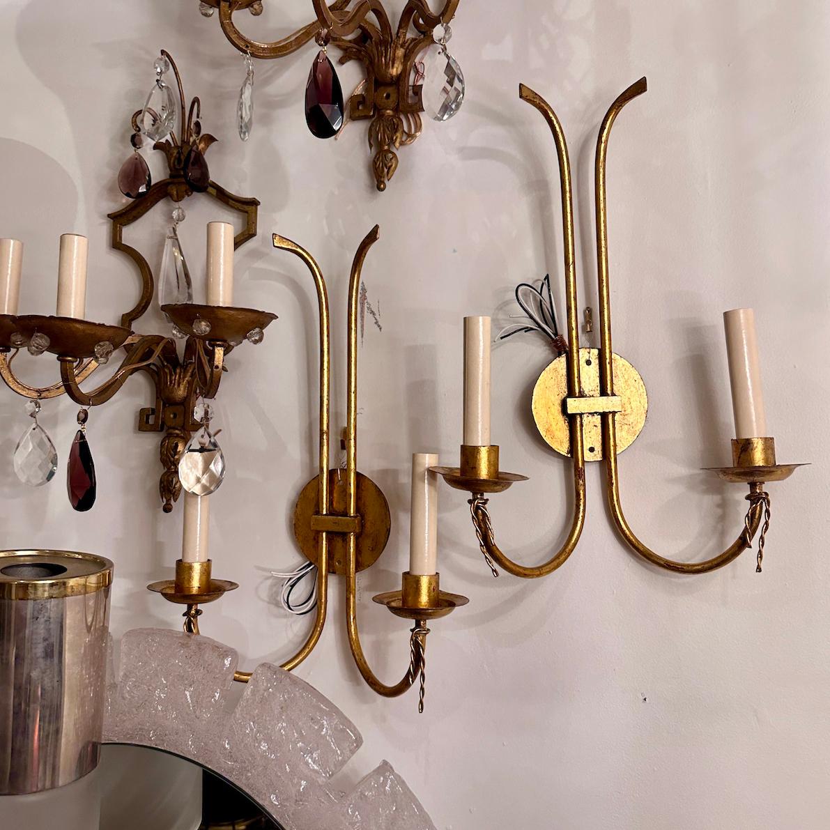 Set of 4 Gilt Iron Sconces, Sold per Pair. For Sale 2