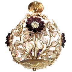 Set of 4 Gilt Lanterns with Glass Leaves and Amethyst Flowers. Sold Individually