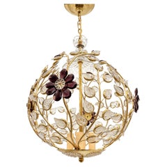 Set of 4 Gilt Lanterns with Glass Leaves and Amethyst Flowers. Sold Individually