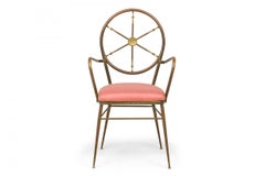 Set of 4 Gio Ponti Italian Mid-Century Ships Wheel Brass Frame Chairs