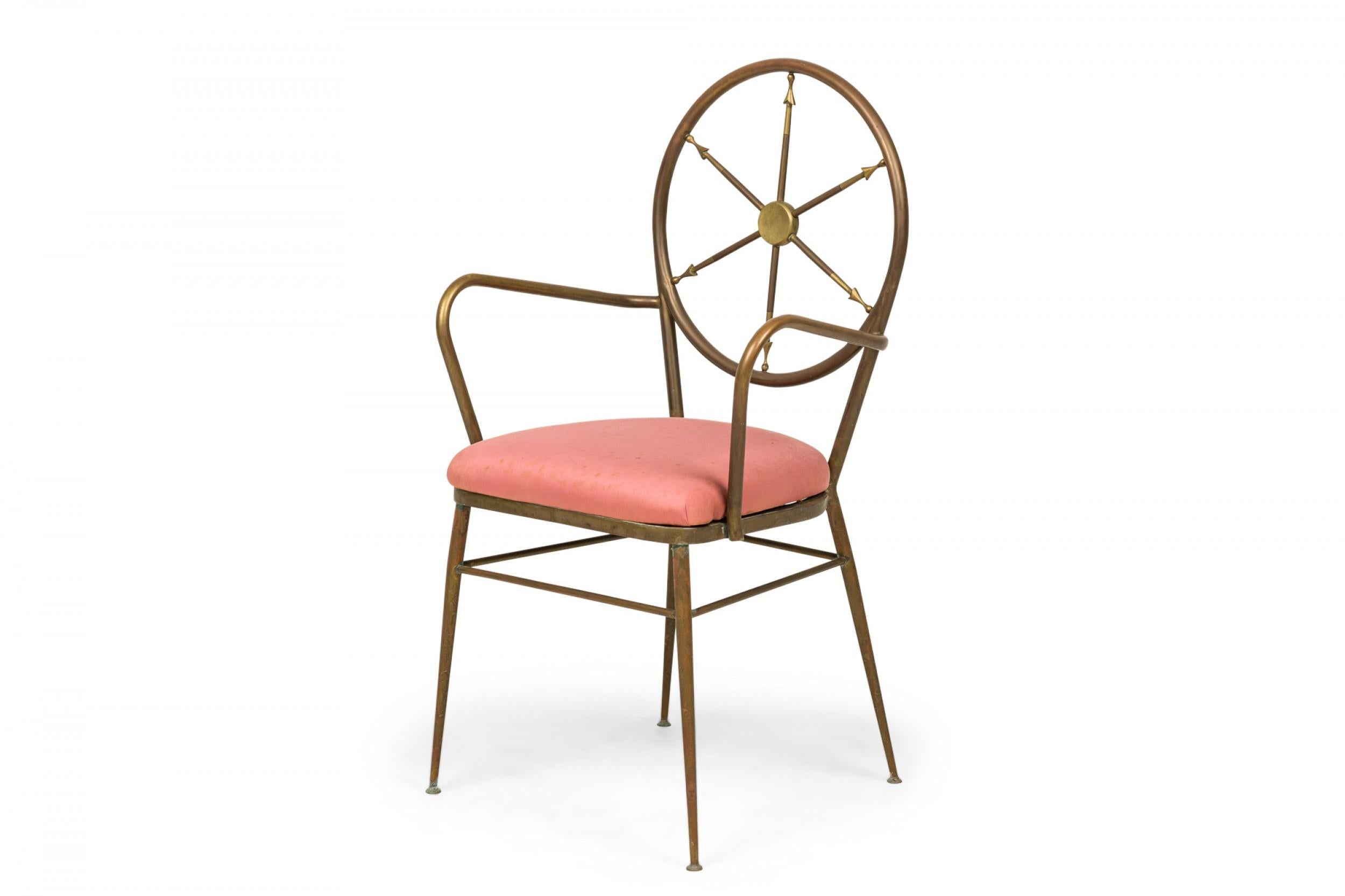 Mid-Century Modern Set of 4 Gio Ponti Italian Mid-Century Ships Wheel Brass Frame Chairs For Sale