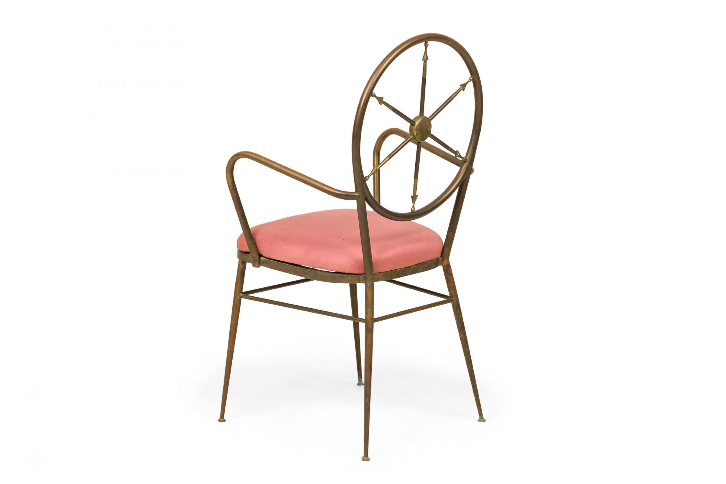Mid-20th Century Set of 4 Gio Ponti Italian Mid-Century Ships Wheel Brass Frame Chairs For Sale