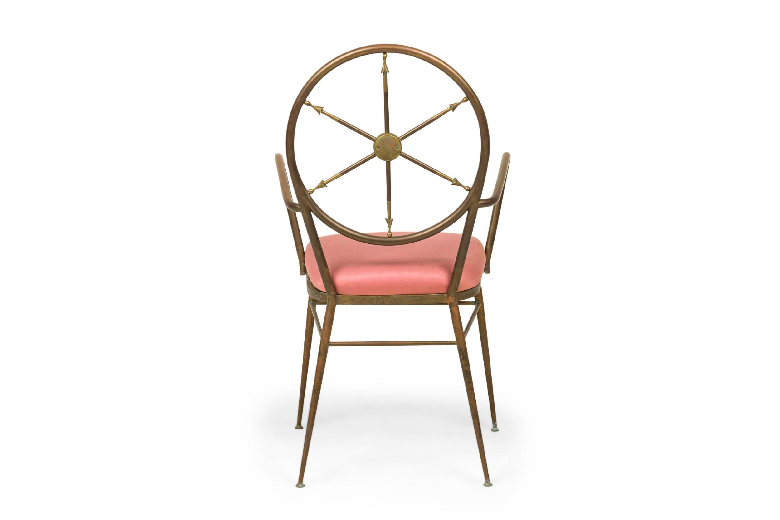 Set of 4 Gio Ponti Italian Mid-Century Ships Wheel Brass Frame Chairs For Sale 1