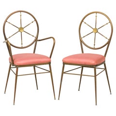 Set of 4 Gio Ponti Italian Mid-Century Ships Wheel Brass Frame Chairs