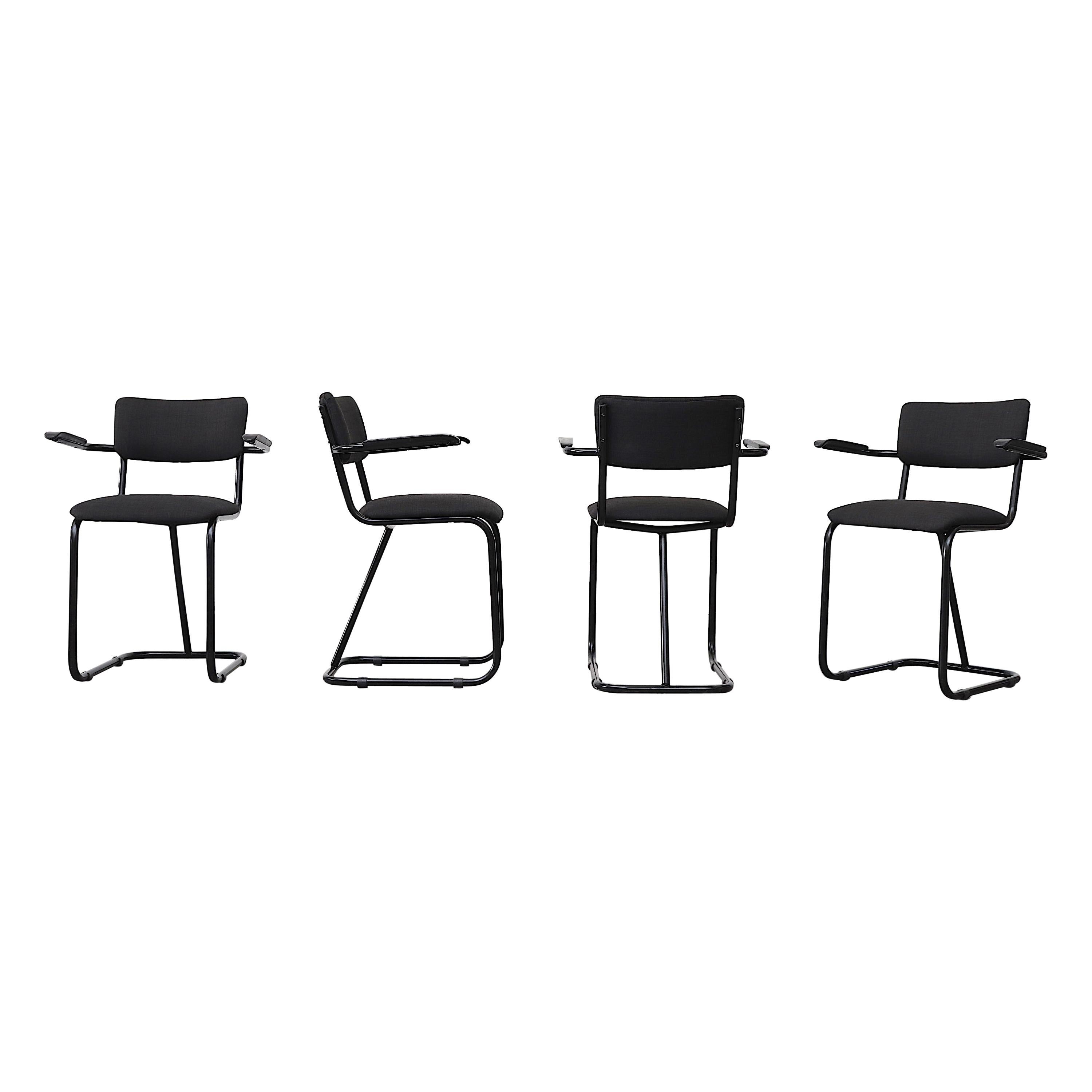 Set of 4 Fana Metaal "No. 112" Tubular Chairs with Acrylic Arm Rests
