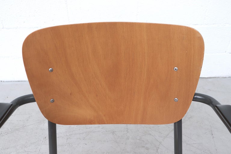 Set of 4 Gispen Style Plywood Stacking School Chairs with Arm Rests For