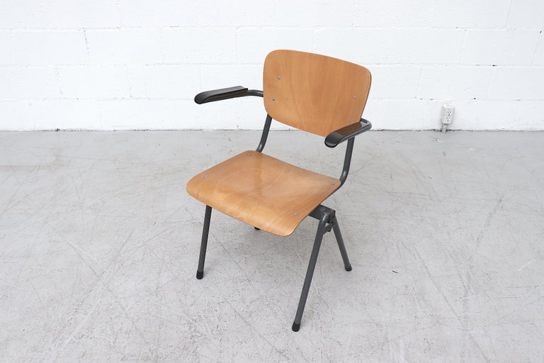 Set of 4 Gispen Style Plywood Stacking School Chairs with Arm Rests For