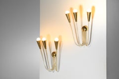 Set di 4 appliques in vetro e ottone degli anni '60, applique italiane di metà secolo