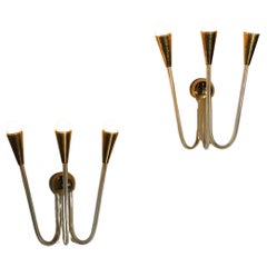 Set of 4 glass and brass sconces from the 60's Italian wall light midcentury