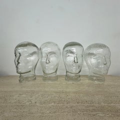Set of 4 glass head vintage hat / headphone display mid-century mannequin , 1970