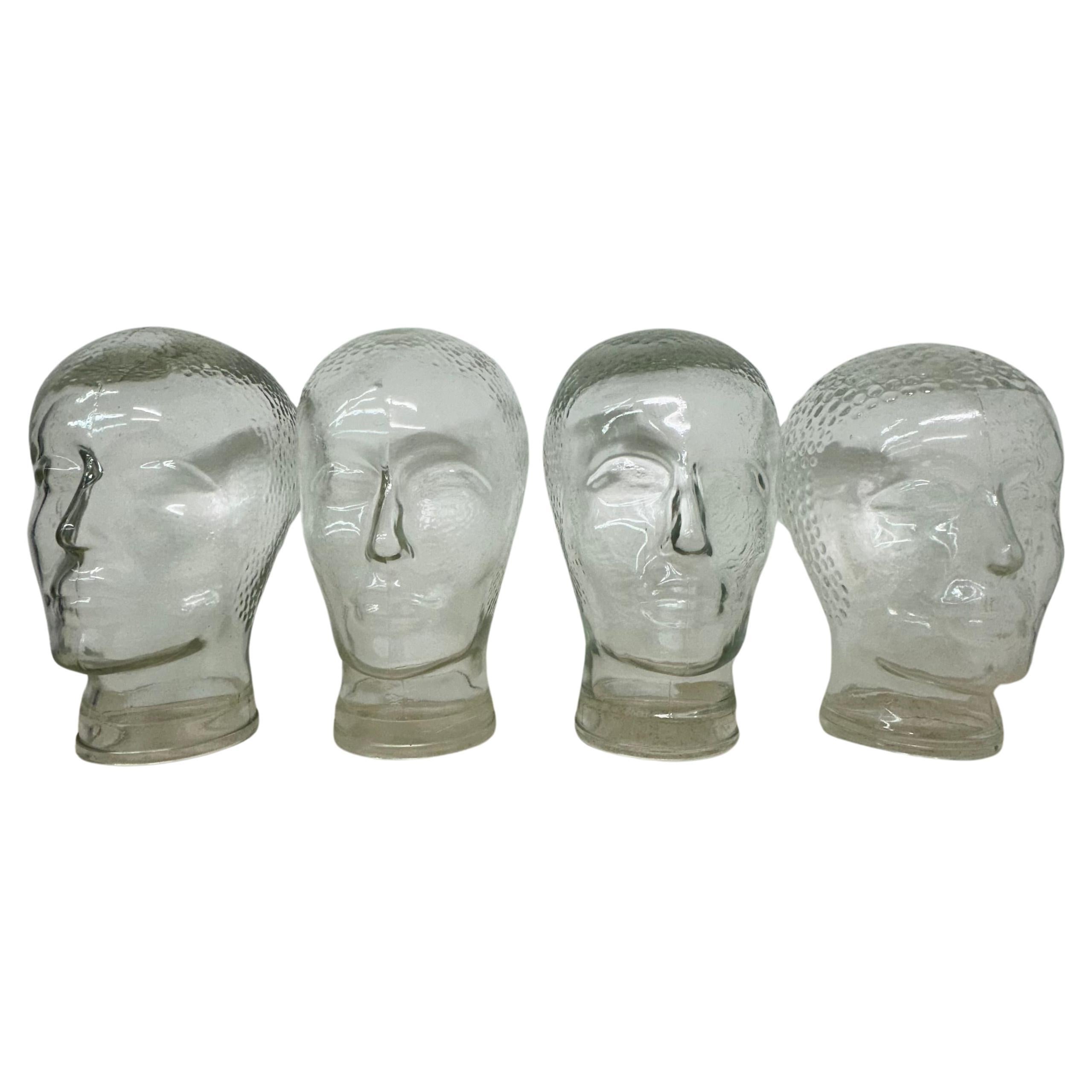 Conjunto de 4 cabeza de cristal vintage sombrero / auriculares pantalla maniquí de mediados de siglo , 1970