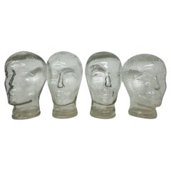 Set of 4 glass head Vintage hat / headphone display mid-century mannequin , 1970