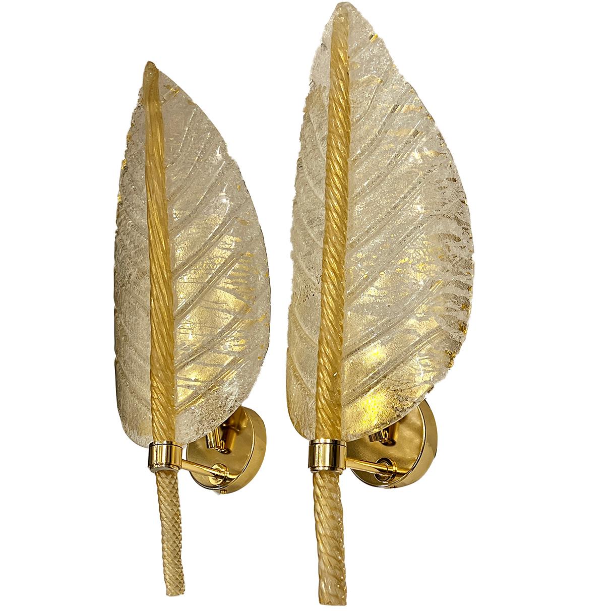 Italian Set of Glass Leaf Sconces, Sold Per Pair For Sale