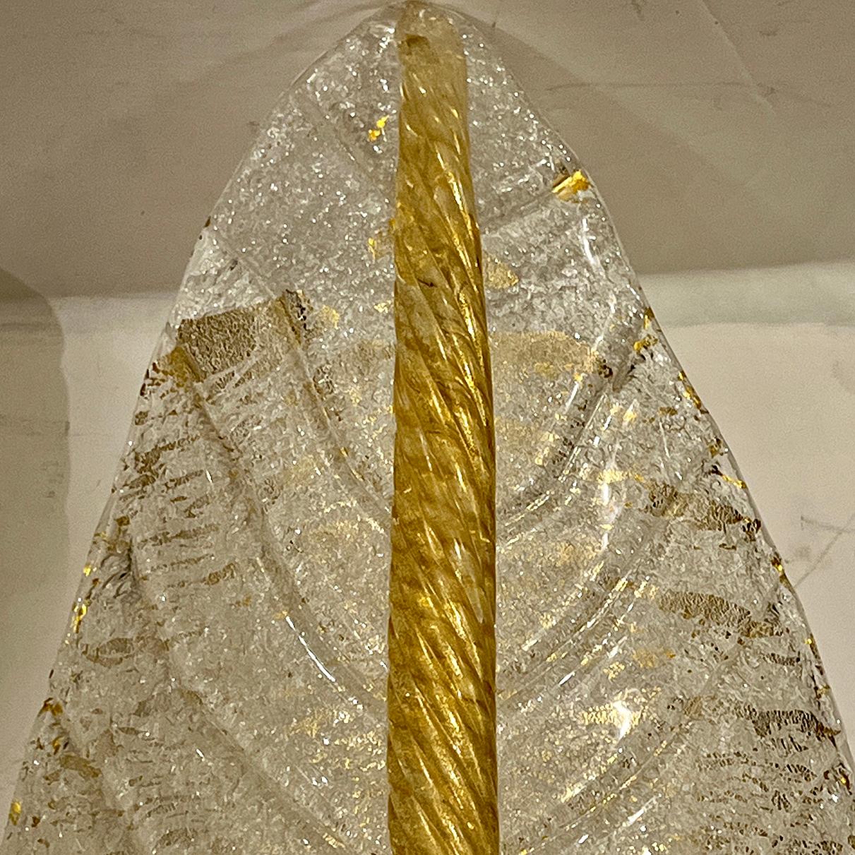 Gilt Set of Glass Leaf Sconces, Sold Per Pair For Sale