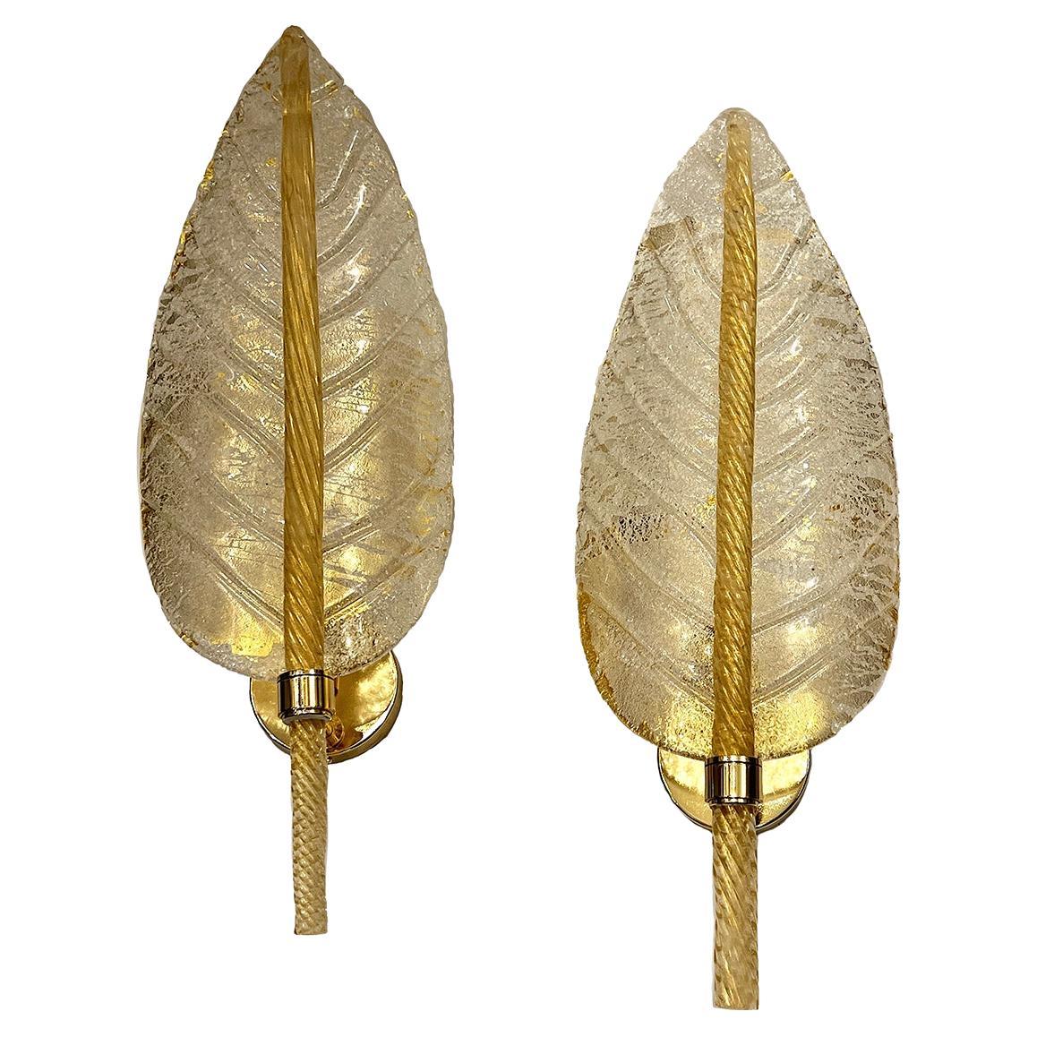 Set of Glass Leaf Sconces, Sold Per Pair For Sale