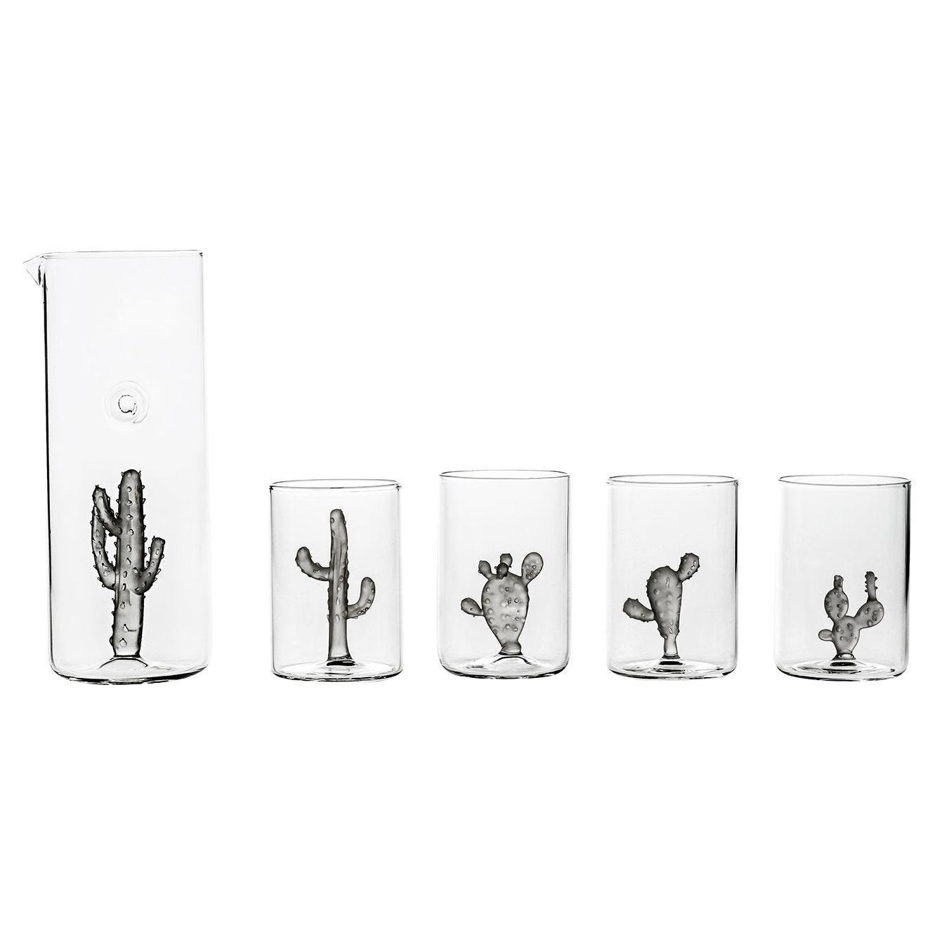 Set of 4 Glasses and 1 Jug Cactus Collection For Sale