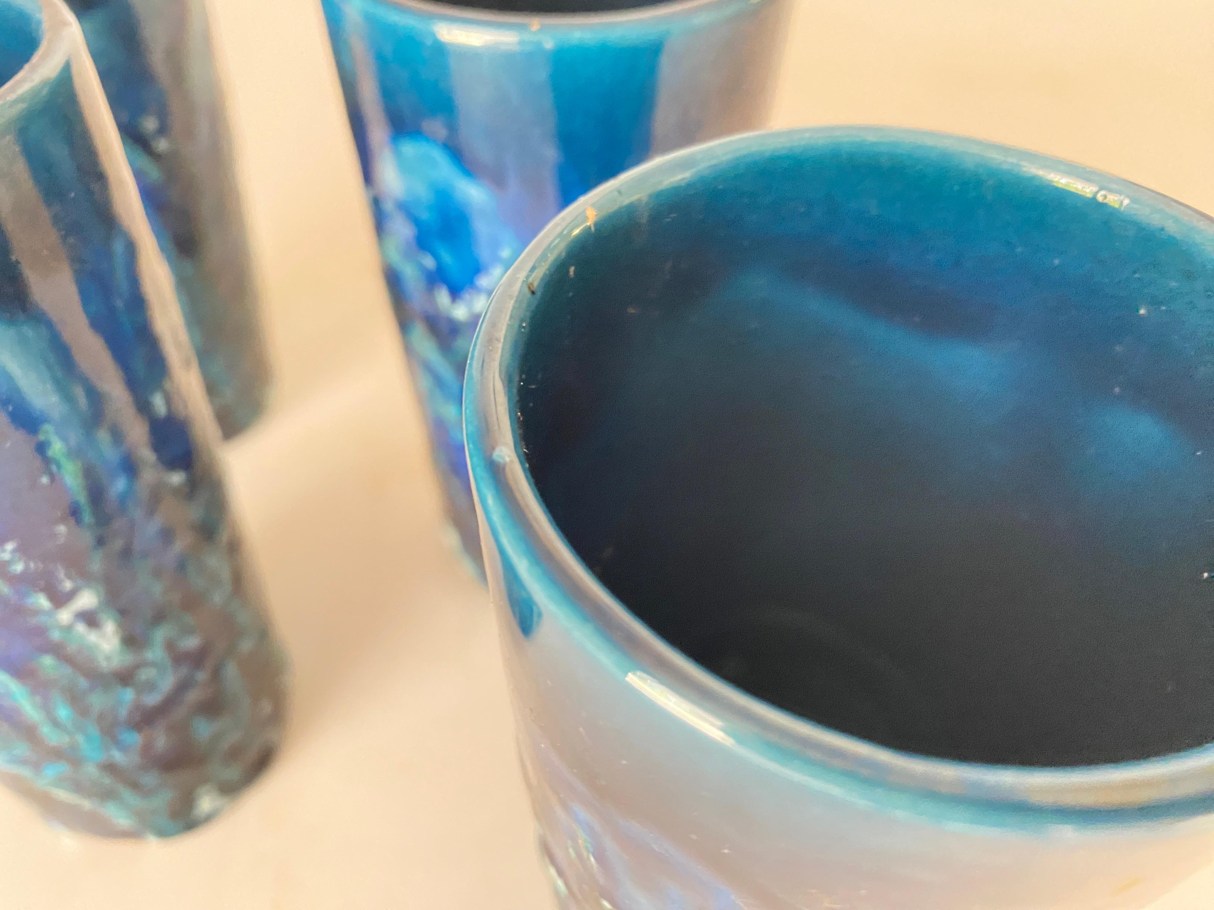Set of 4 Glasses in Ceramic Blue Color Italy 1960 Bistosi Style  In Good Condition For Sale In Auribeau sur Siagne, FR