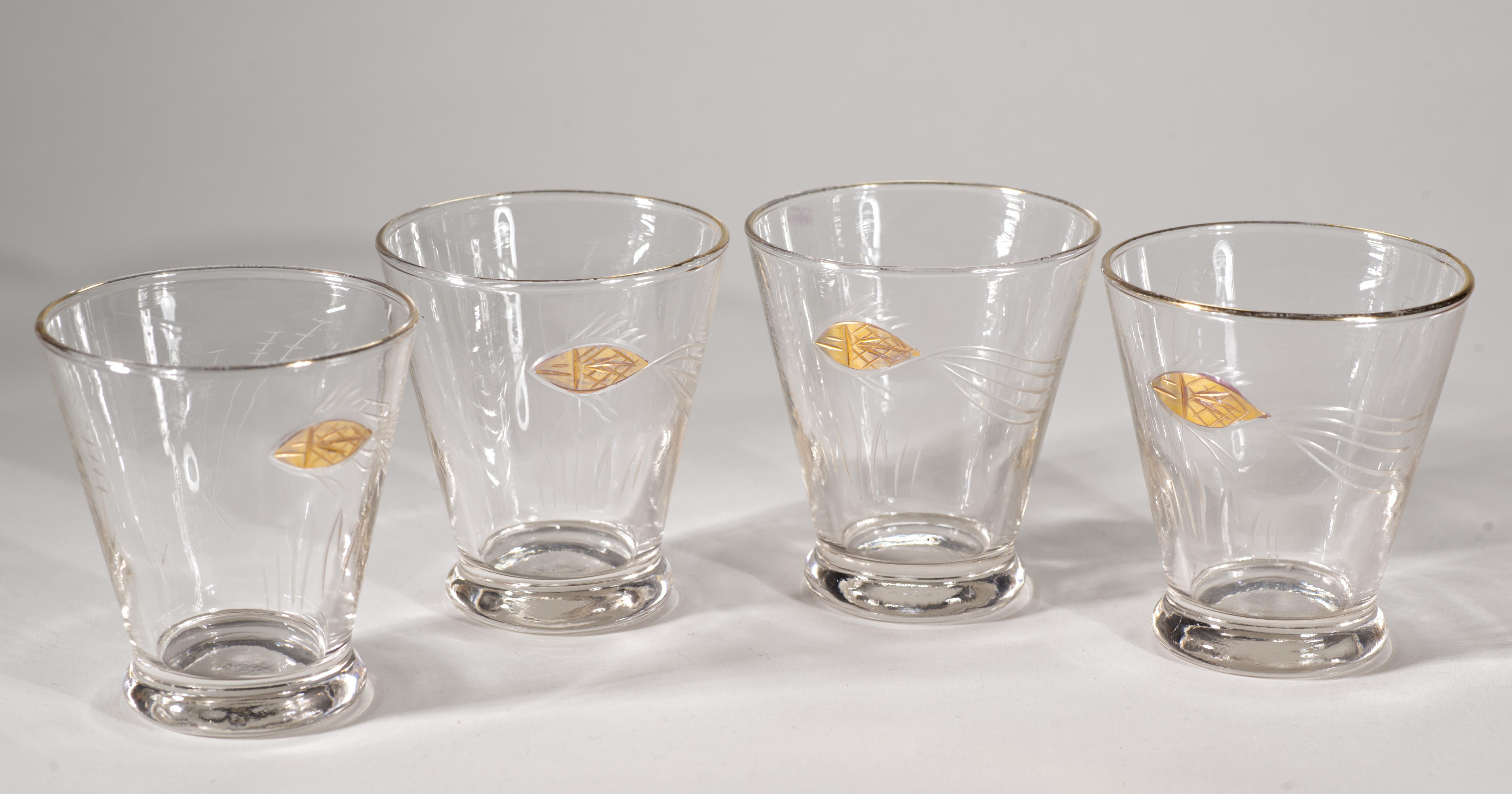 Juego de 4 Vasos de Estilo Moderno Escandinavo, Decoración de Peces Grabados en Oro Escandinavo moderno en venta