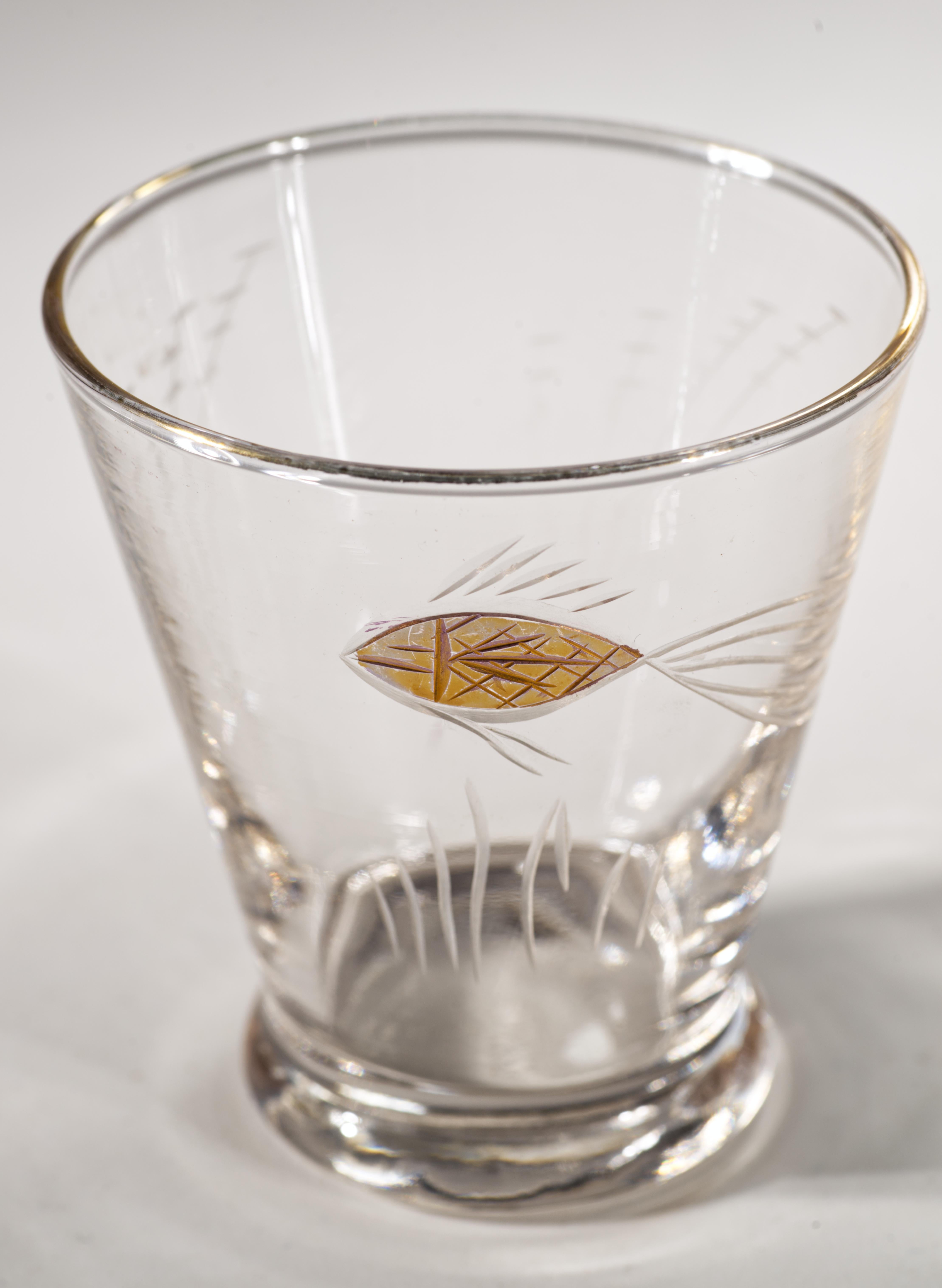 Juego de 4 Vasos de Estilo Moderno Escandinavo, Decoración de Peces Grabados en Oro en venta 3