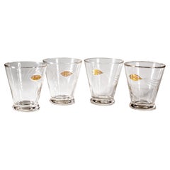 Set di 4 bicchieri in stile moderno scandinavo, decorazione di pesci incisa in oro