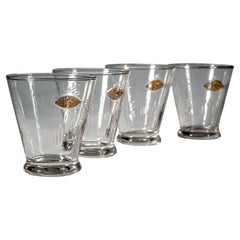 Set of 4 Glasses in Scandinavian Modern Style, Fish Decor Engraved with Gold
