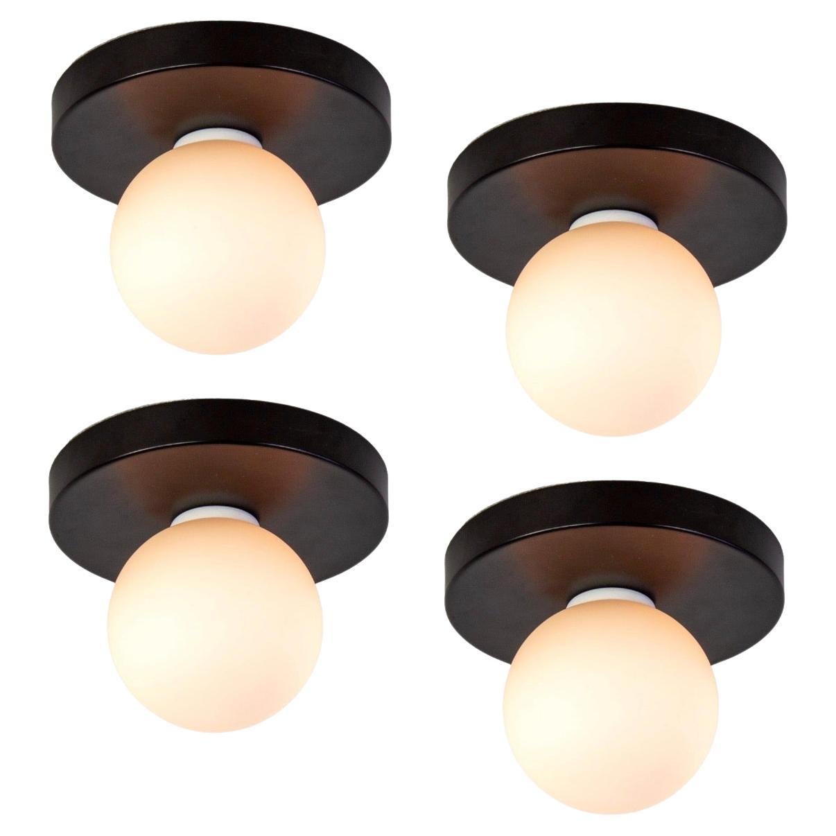 Set of 4 Globe Flush Mounts by Research.Lighting, Black Made to Order For Sale