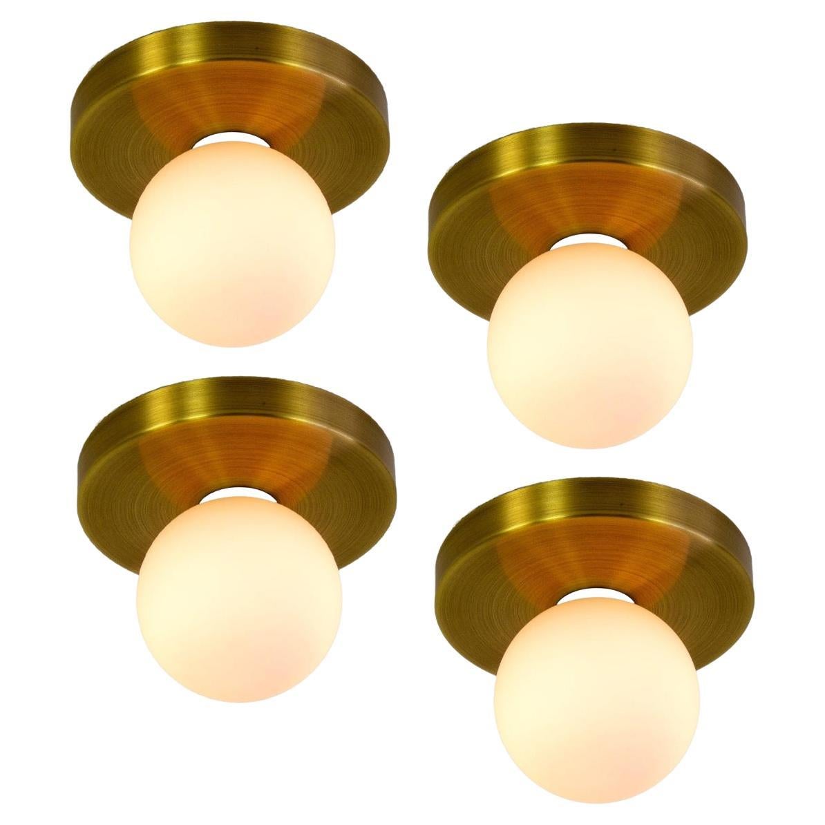 Set of 4 Globe Flush Mounts by Research.Lighting, Brushed Brass, Made to Order For Sale