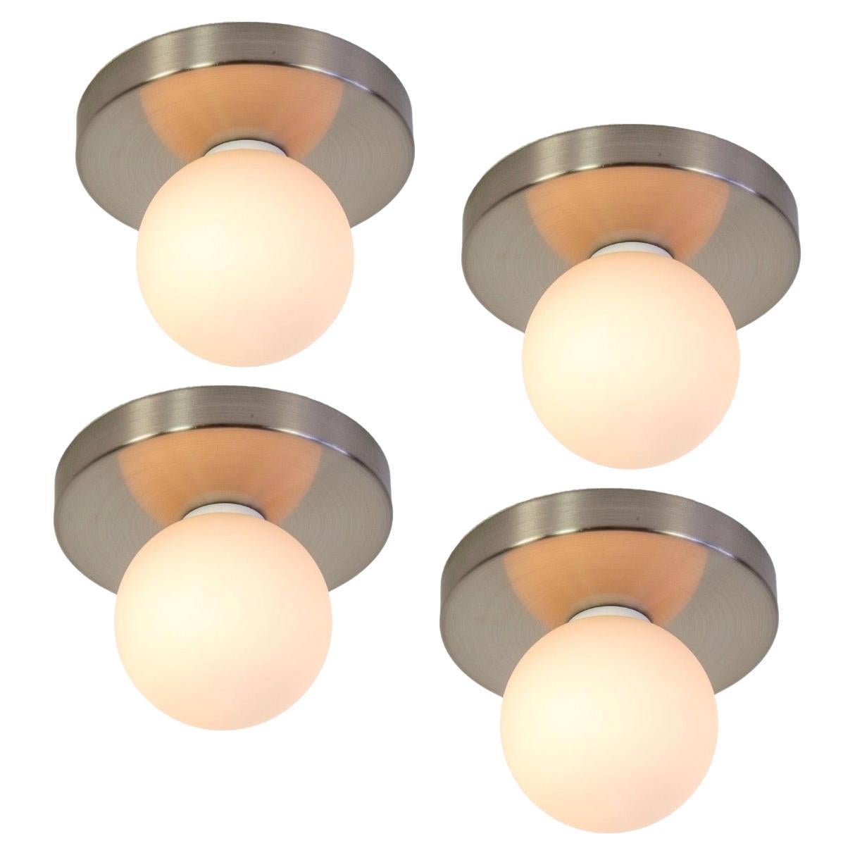 Set of 4 Globe Flush Mounts by Research.Lighting, Brushed Nickel, Made to Order For Sale