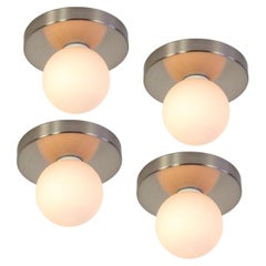 Set of 4 Globe Flush Mounts by Research.Lighting, Brushed Nickel, Made to Order