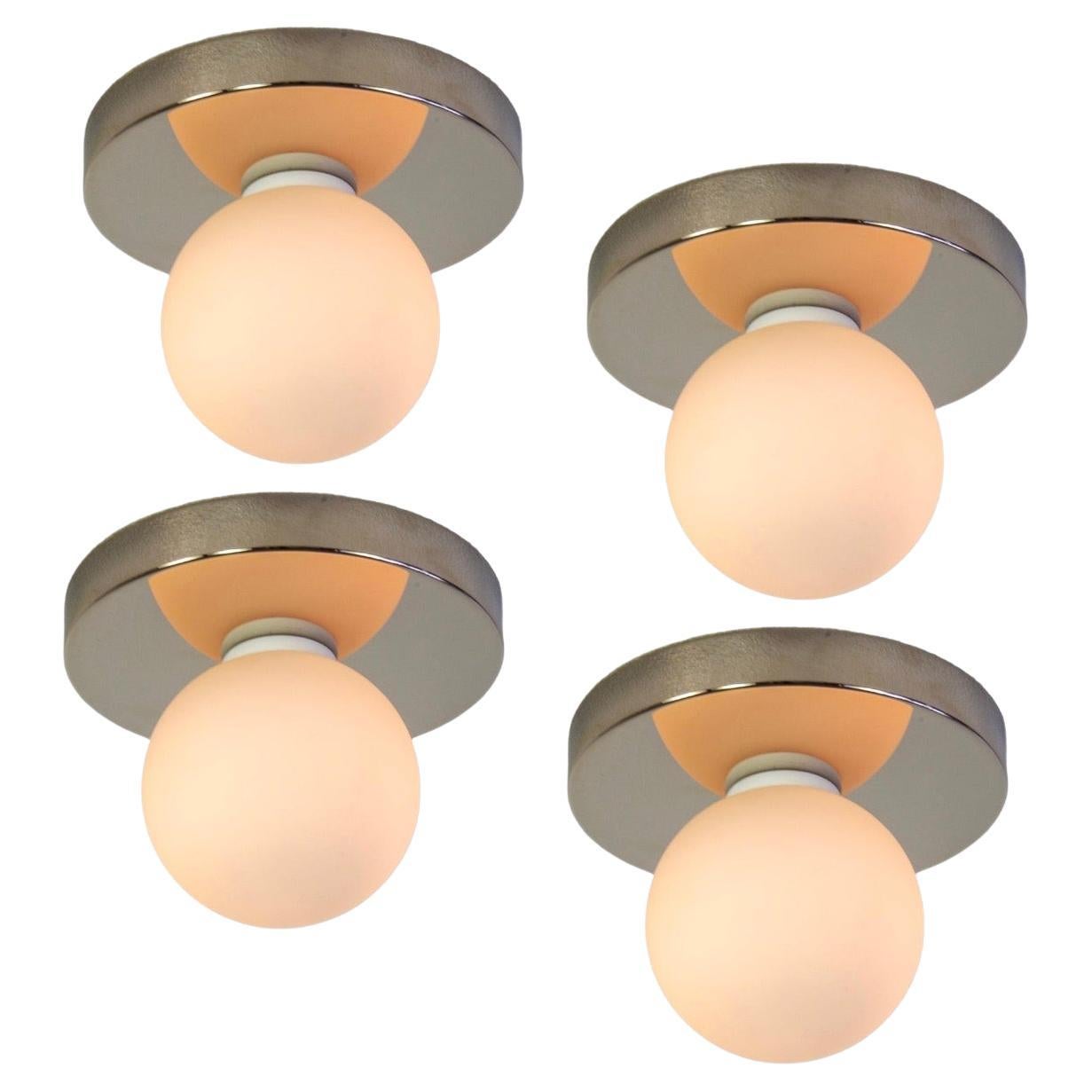Set of 4 Globe Flush Mounts by Research.Lighting, Polished Nickel, Made to Order For Sale
