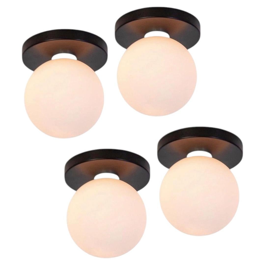 Set of Four Globe Flush Mounts, Research.Lighting, Black, 5in Glass, MTO
