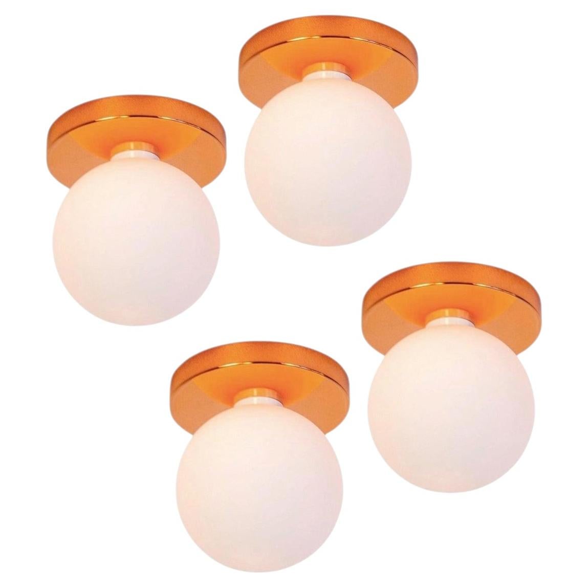 Set of Four Globe Flush Mounts, Research.Lighting, Copper, 5in Glass, MTO For Sale