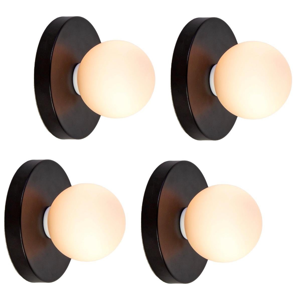 Set of 4 Globe Sconces by Research.Lighting, Black, Made to Order For Sale