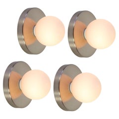 Set of 4 Globe Sconces by Research.Lighting, Brushed Nickel, 3in Glass, MTO