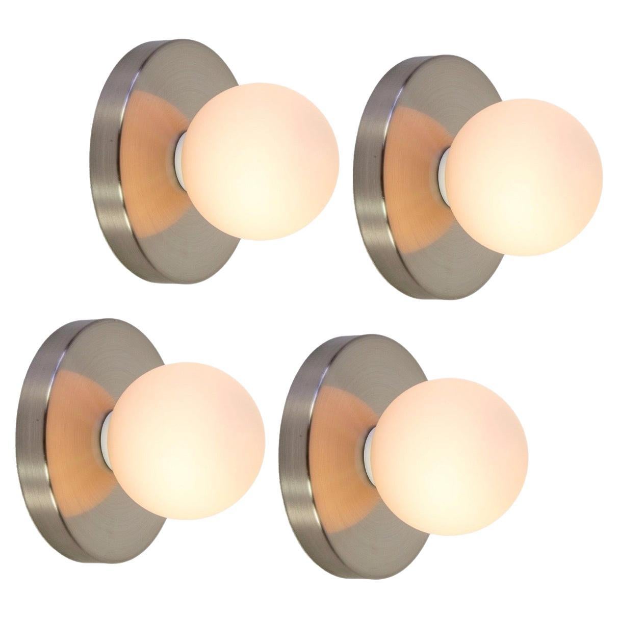Set of 4 Globe Sconces by Research.Lighting, Brushed Nickel, Made to Order For Sale