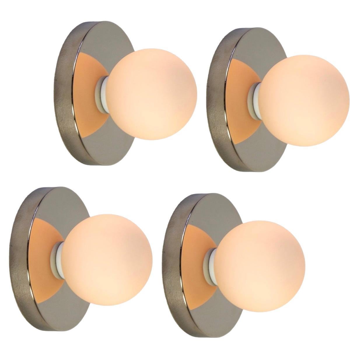 Set of 4 Globe Sconces by Research.Lighting, Polished Nickel, Made to Order For Sale