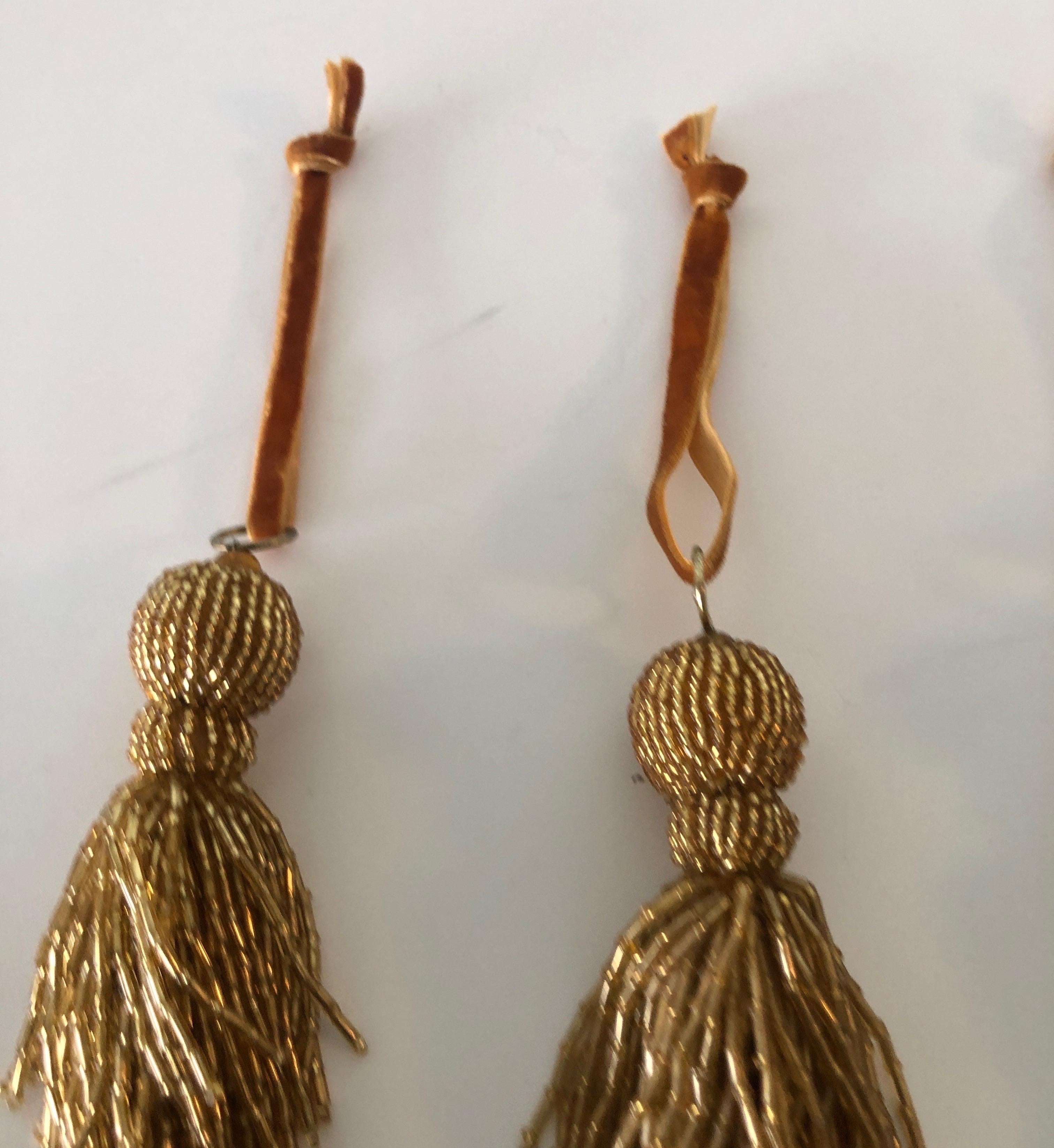 Indian Set of '4' Gold Beads Holiday Tassels with a Faux Suede Hanger