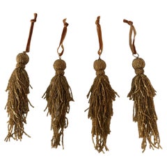 Set of '4' Gold Beads Holiday Tassels with a Faux Suede Hanger