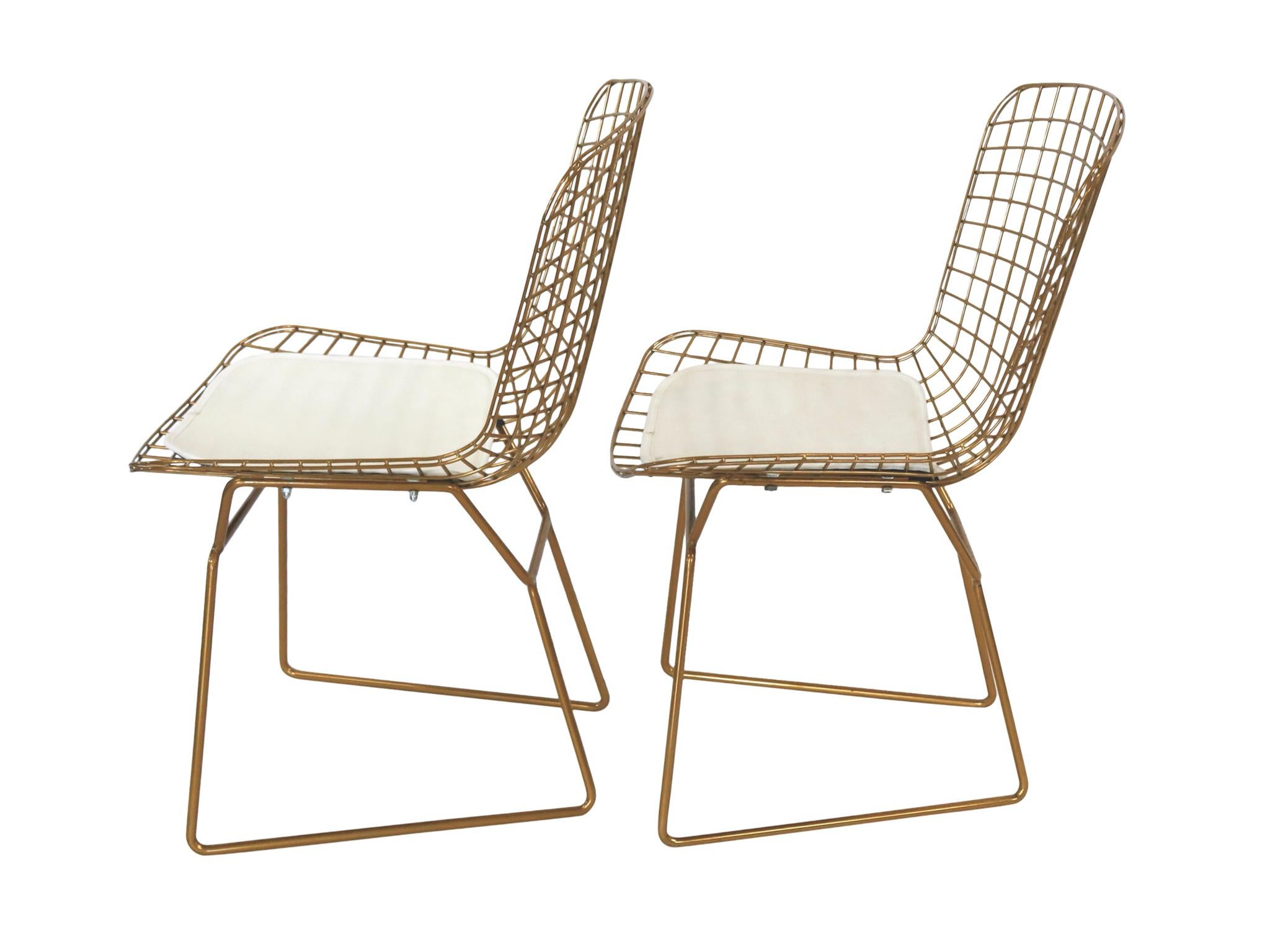 Set of 4 Gold Chrome Side Chairs in the Style of Harry Bertoia In Good Condition In New York, NY