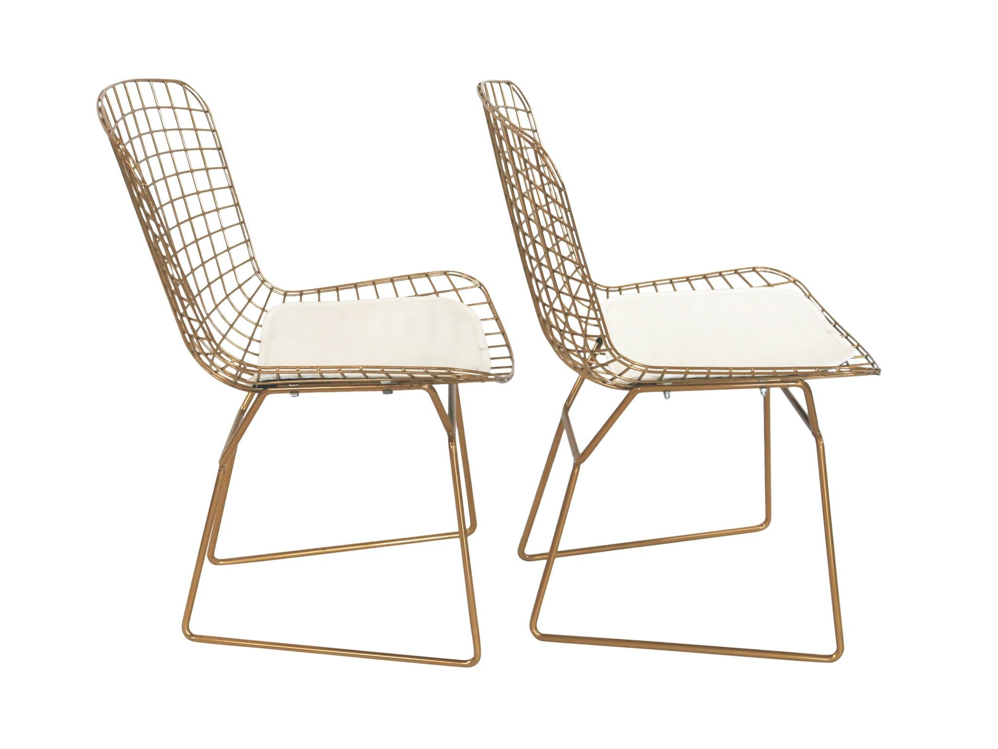 Contemporary Set of 4 Gold Chrome Side Chairs in the Style of Harry Bertoia
