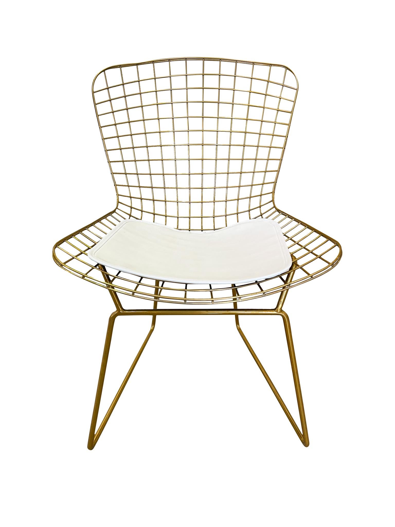 Set of 4 Gold Chrome Side Chairs in the Style of Harry Bertoia 1