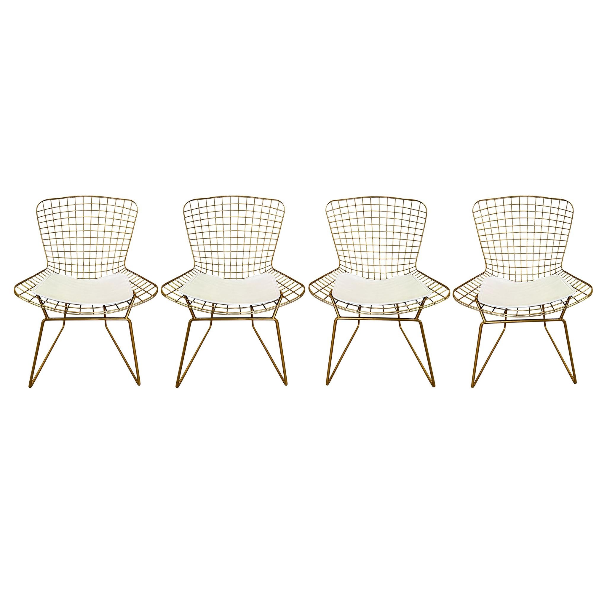 Set of 4 Gold Chrome Side Chairs in the Style of Harry Bertoia