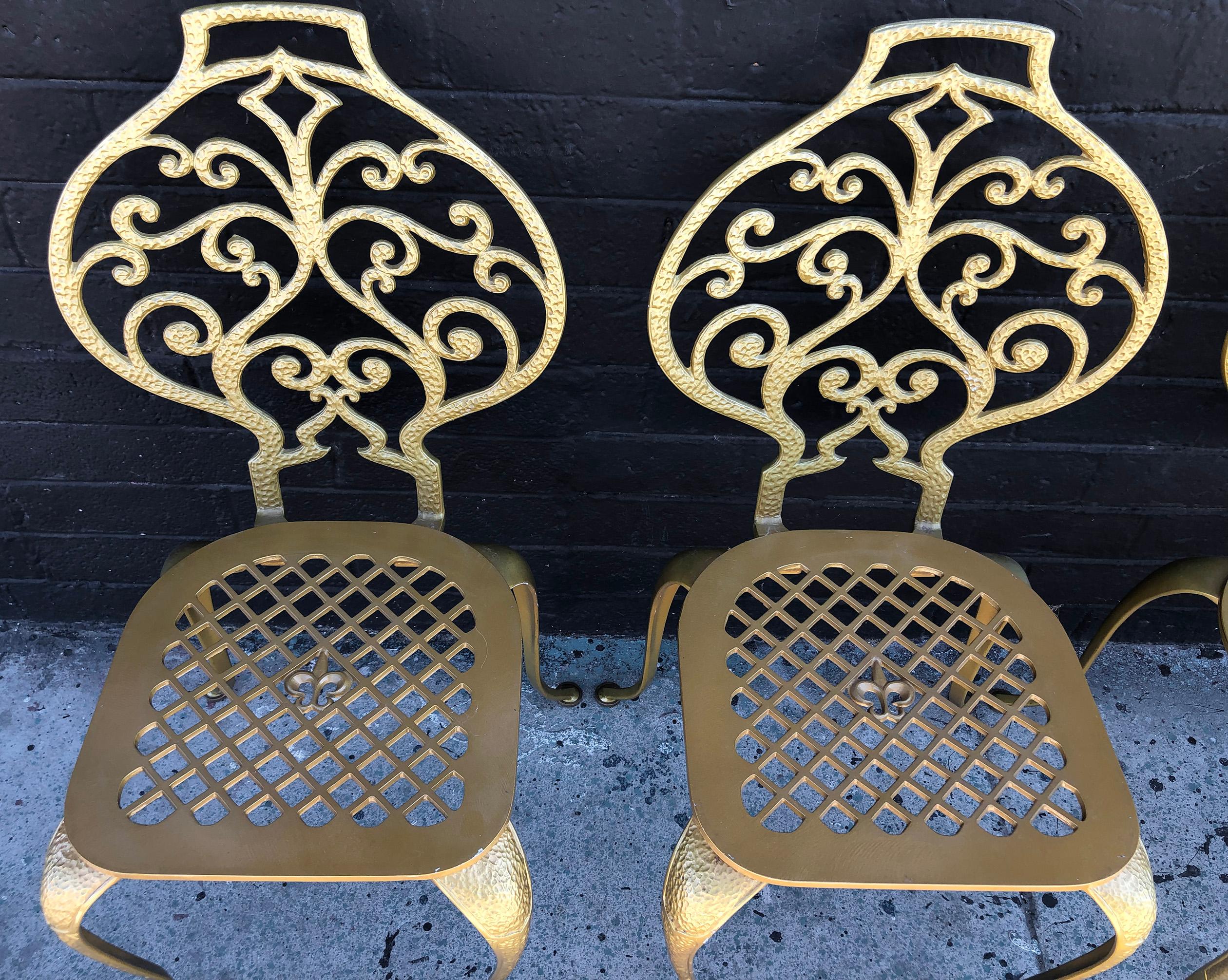Set of 4 Gold Leafed Thinline Mfg Dining Chairs In Good Condition For Sale In Culver City, CA