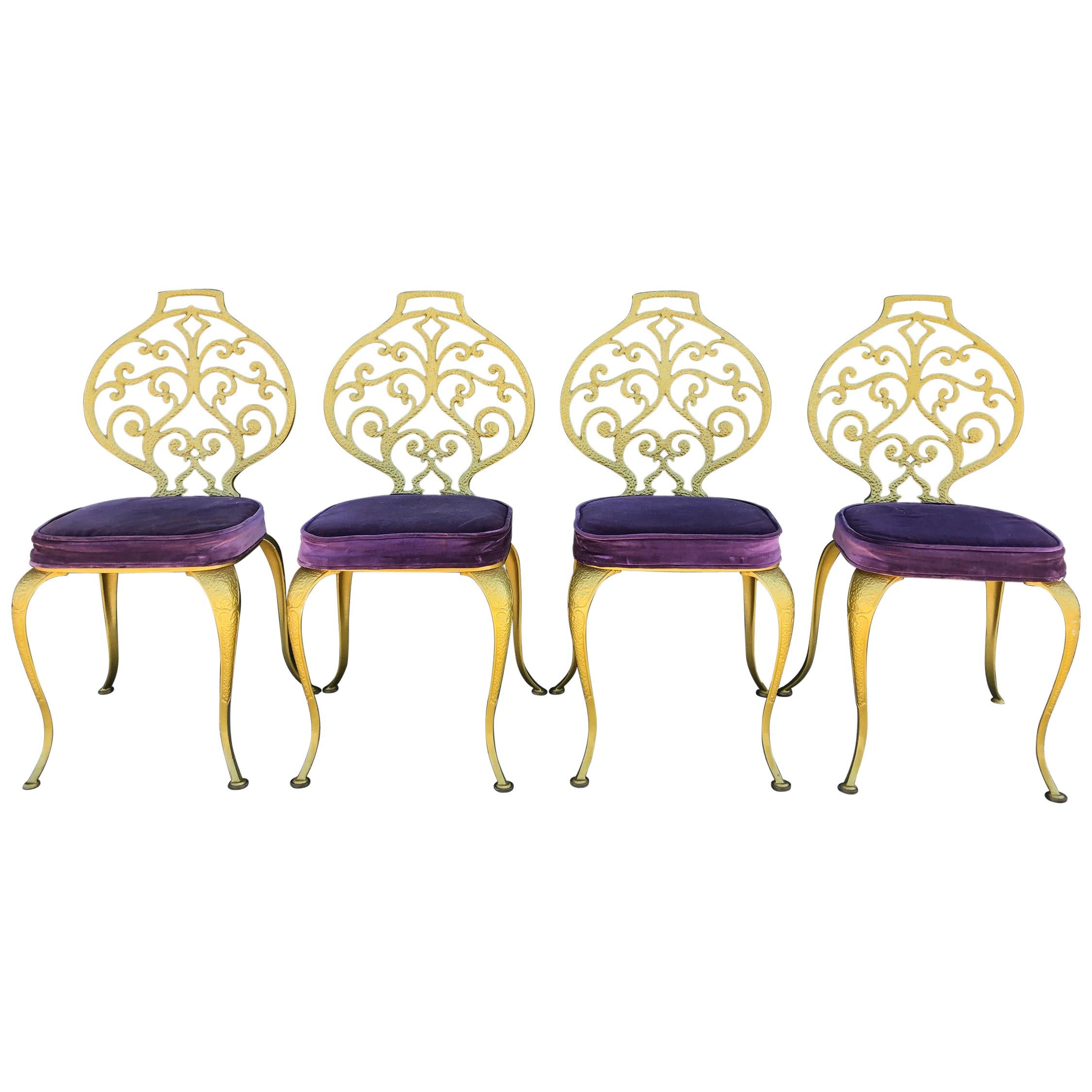 Set of 4 Gold Leafed Thinline Mfg Dining Chairs For Sale