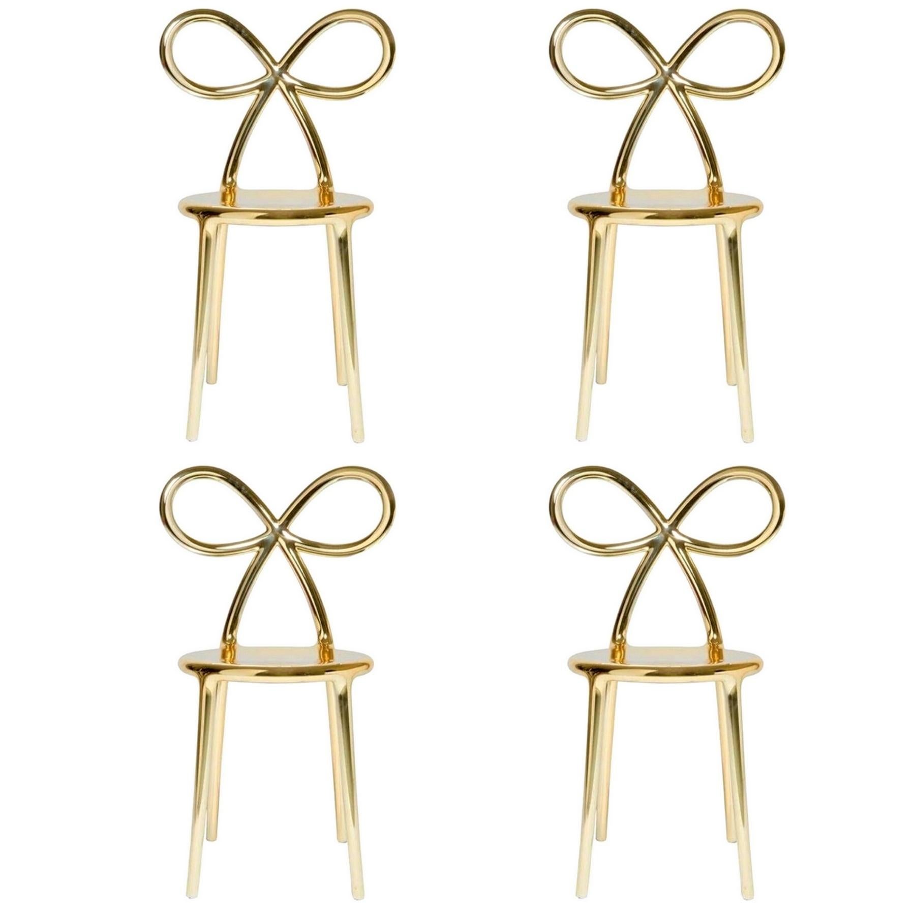 Set of 4 Gold Metallic Ribbon Chairs by Nika Zupanc, Made in Italy In New Condition For Sale In Beverly Hills, CA