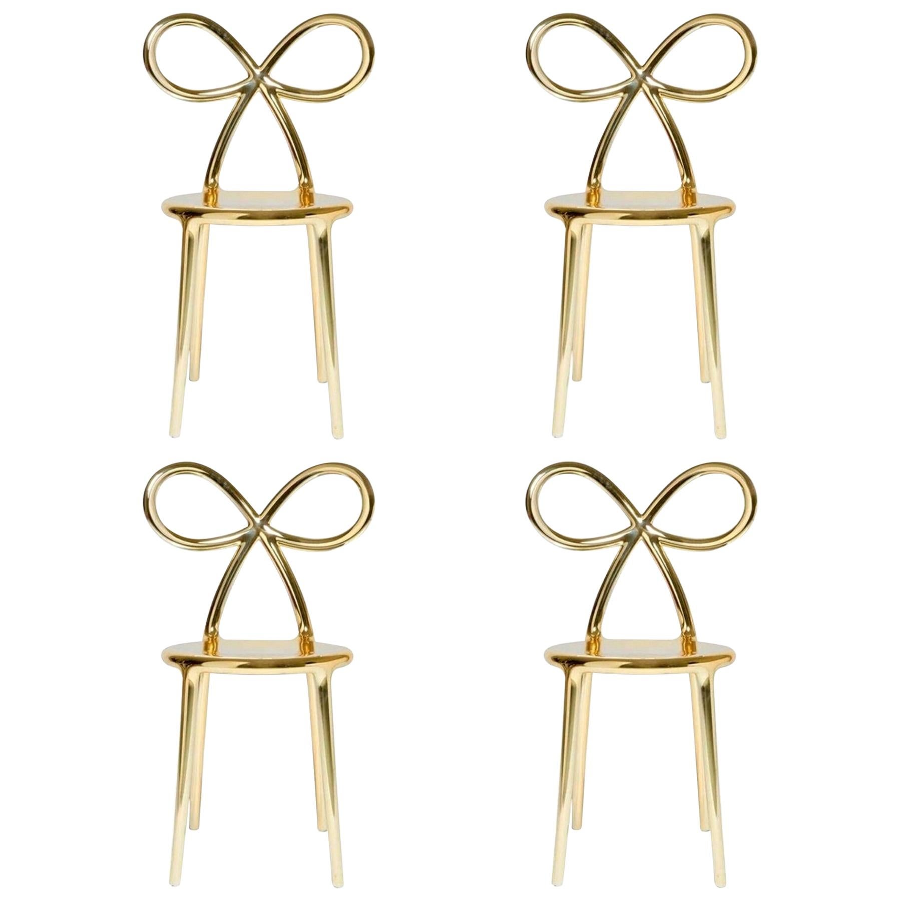 Set of 4 Gold Metallic Ribbon Chairs by Nika Zupanc, Made in Italy For Sale