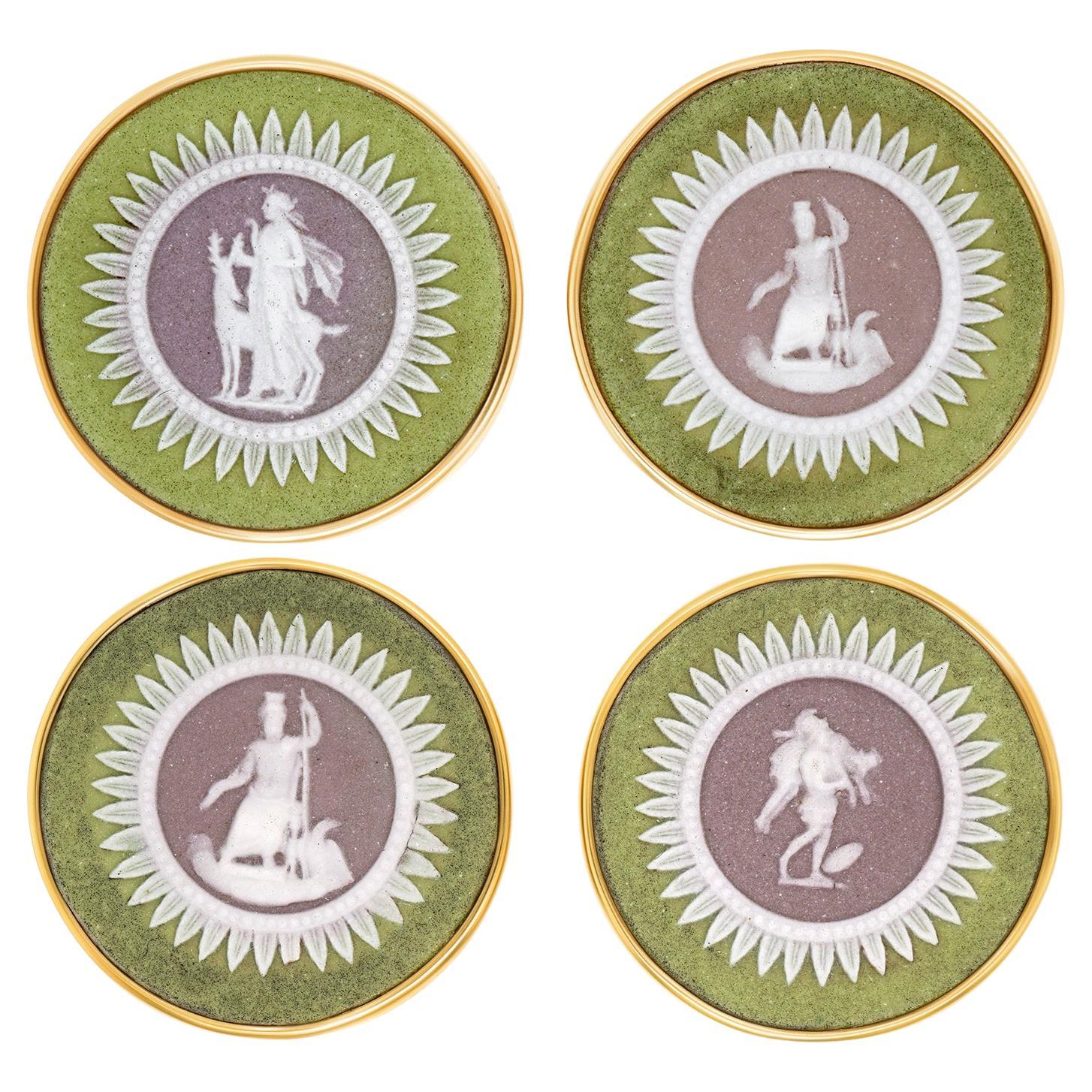 Set of 4 Gold Mounted Wedgwood Buttons For Sale