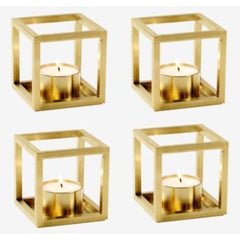 Set of 4 Gold Plated Kubus T Candle Holders by Lassen